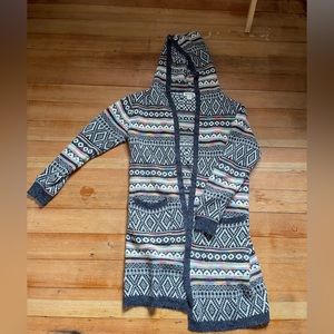 Monteau Los Angeles hooded rainbow long length cardigan, size small.